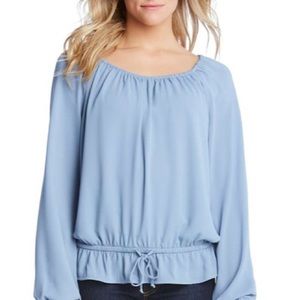 KarenKane Blue Ruffle hem Tie Top NWT
